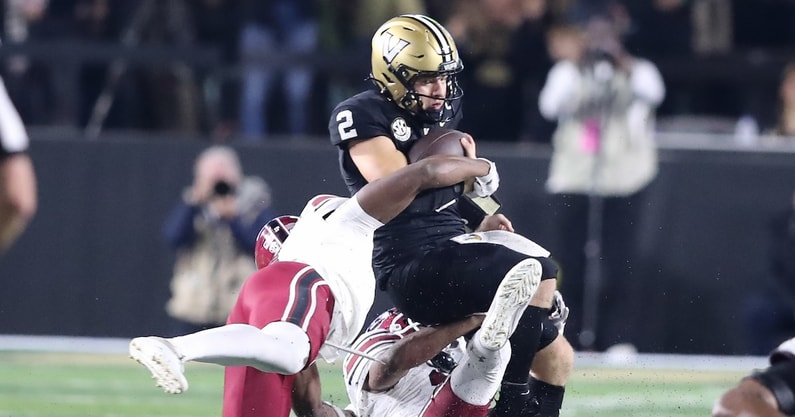 South Carolina defenders tackle Diego Pavia in the 2024 game (Photo: CJ Driggers | GamecockCentral.com)