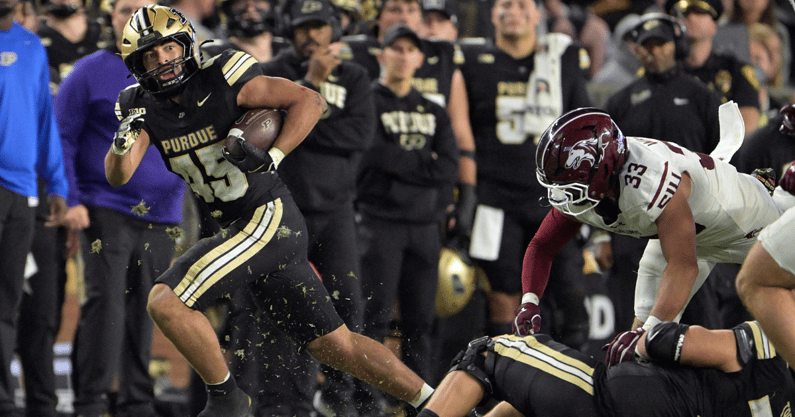 PurduePurdue Boilermakers running back Devin Mockobee (45) runs the ball during the second half against the Southern Illinois Salukis at Ross-Ade Stadium