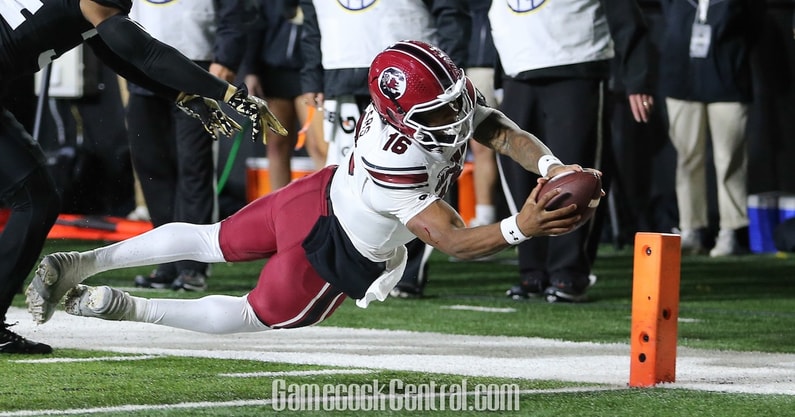 South Carolina QB LaNorris Sellers dives for a touchdown against Vanderbilt in 2024 (Photo: CJ Driggers | GamecockCentral.com)
