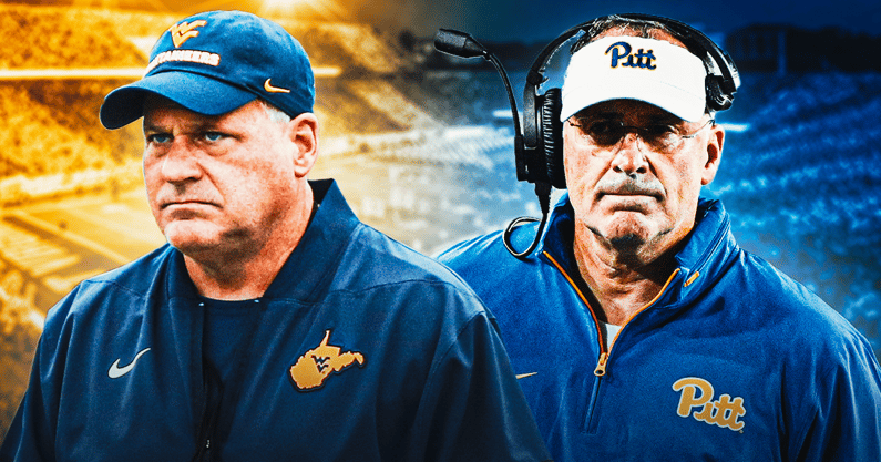 West Virginia head coach Rich Rodriguez and Pitt head coach Pat Narduzzi face off