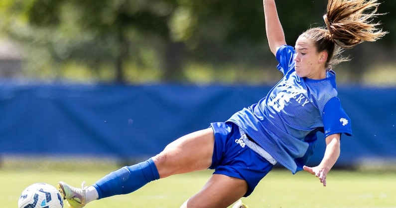 Mallory Glass slides for the Kentucky women's soccer team, via Camryn Williams, UK Athletics