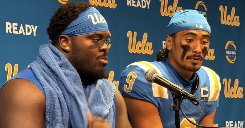 UCLA defensive lineman Gary Smith III and quarterback Nico Iamaleava
