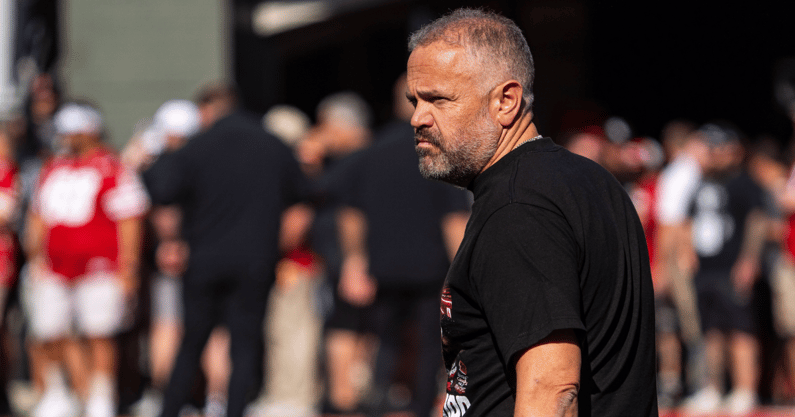 Nebraska football coach Matt Rhule during pregame of the Huskers' Week 3 game against Houston Christian