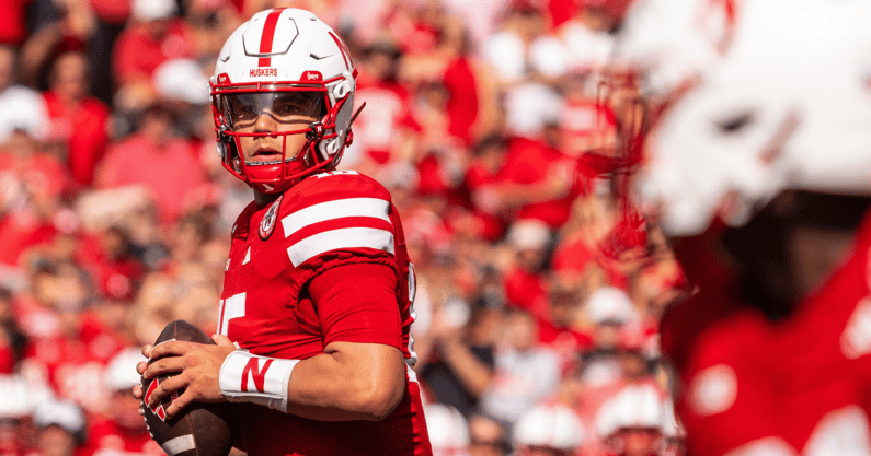 Nebraska football quarterback Dylan Raiola during the Huskers' Week 3 win over Houston Christian