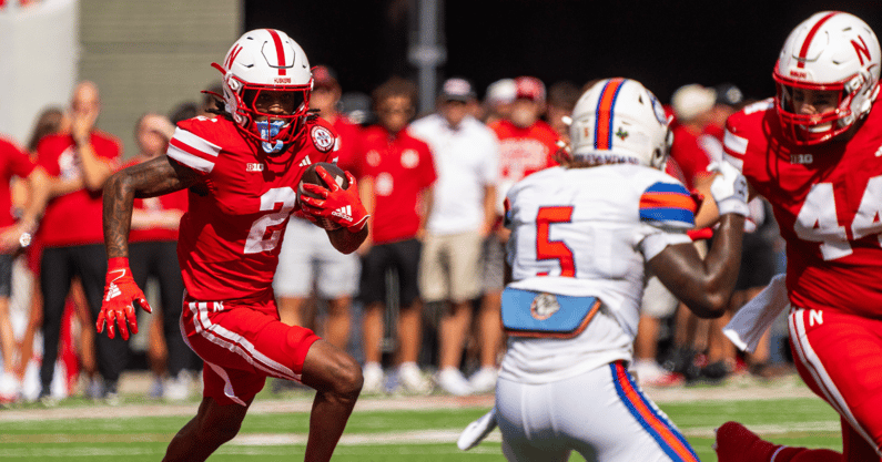 Nebraska football WR Jacory Barney Jr. during the Huskers' Week 3 win over Houston Christian