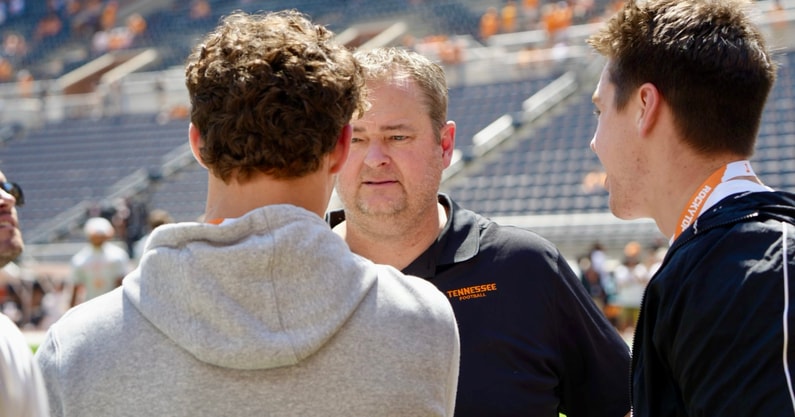 Josh Heupel greets Cooper Witten and JP Peace