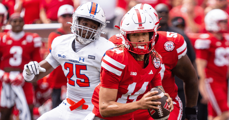 Nebraska football quarterback TJ Lateef during the Huskers' 59-7 win over Houston Christian