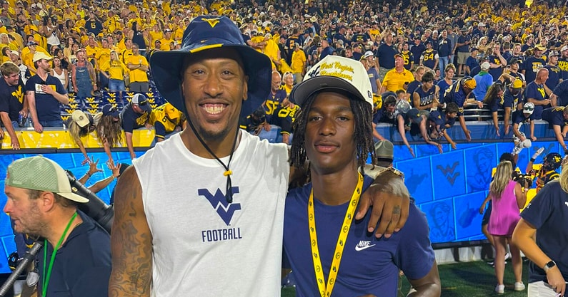 Mobile, Alabama, 2027 wide receiver Carter Davis with Bruce Irvin at West Virginia’s game against Pitt
