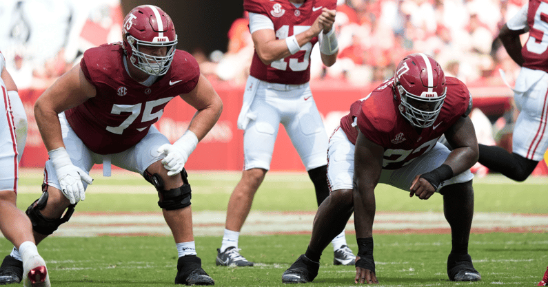 Alabama OL Wilkin Formby and Jaeden Roberts