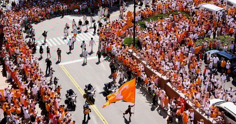 Brianna Paciorka/News Sentinel / USA TODAY NETWORK via Imagn Images | The Vol Walk before a college football game between Tennessee and Georgia at Neyland Stadium in Knoxville, Tenn., on Sept. 13, 2025.