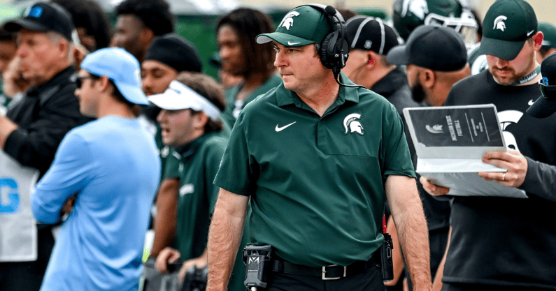 Michigan State's head coach Jonathan Smith looks on from the sideline during the second quarter in the game against Youngstown State on Saturday, Sept. 13, 2025, at Spartan Stadium in East Lansing. - Nick King, USA TODAY Sports