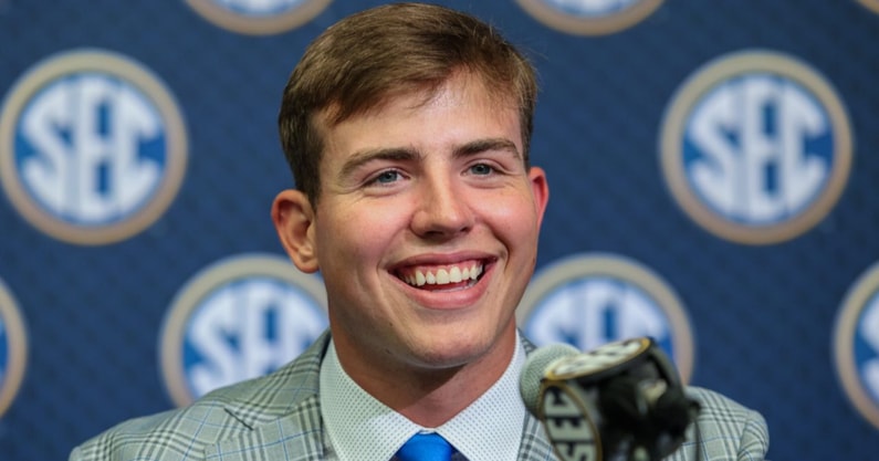 Kentucky TE Josh Kattus at SEC Media Days, via Jordan Godfree-Imagn Images