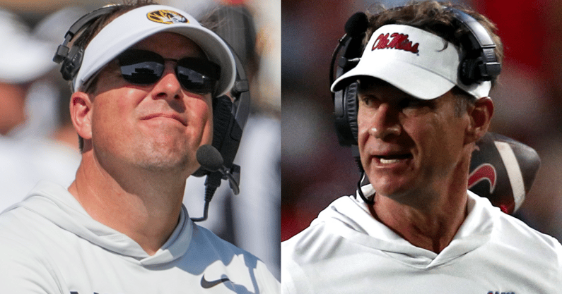 Missouri HC Eli Drinkwitz, Ole Miss HC Lane Kiffin