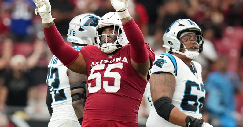Arizona Cardinals defensive lineman Dante Stills (55) celebrates a defensive stop