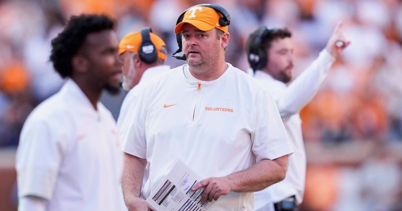 Angelina Alcantar/News Sentinel / USA TODAY NETWORK via Imagn Images | Tennessee head coach Josh Heupel during a NCAA football game between Tennessee and Georgia at Neyland Stadium in Knoxville, Tennessee, on September 13, 2025.