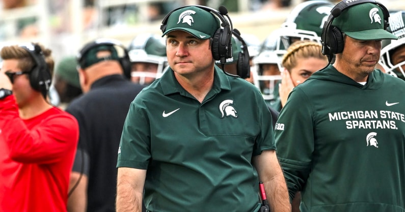 Michigan State's head coach Jonathan Smith look son against Youngstown State during the fourth quarter on Saturday, Sept. 13, 2025, at Spartan Stadium in East Lansing. - Nick King, USA TODAY Sports