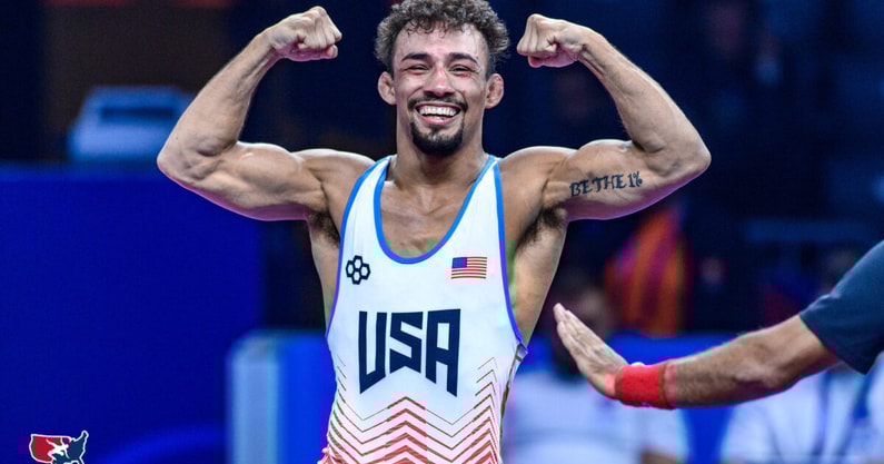 Real Woods celebrates bronze medal win.