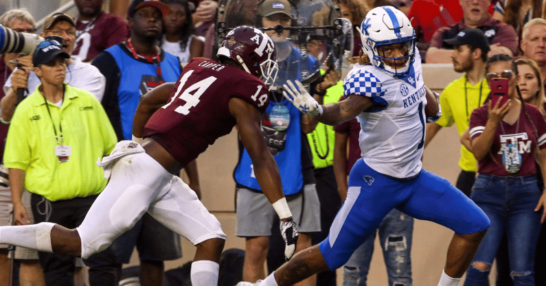 Lynn Bowden scored a 54-yard touchdown in Kentucky's last SEC game at Texas AM, via John Glaser-Imagn Images