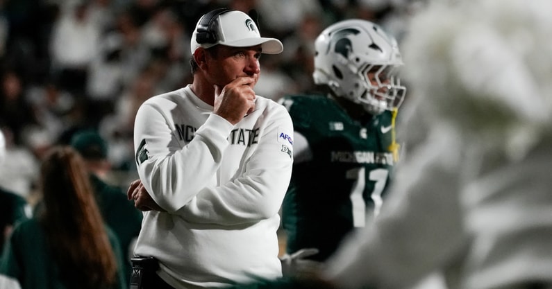 Michigan State Spartans head coach Jonathan Smith reacts to a play in the third quarter at Spartan Stadium. - Brendan Mullin, USA TODAY Sports