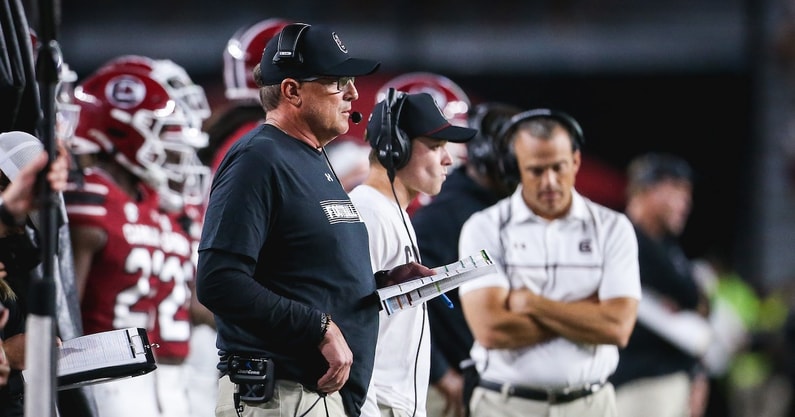 South Carolina OC Mike Shula and Shane Beamer (Photo: Katie Dugan | GamecockCentral.com)