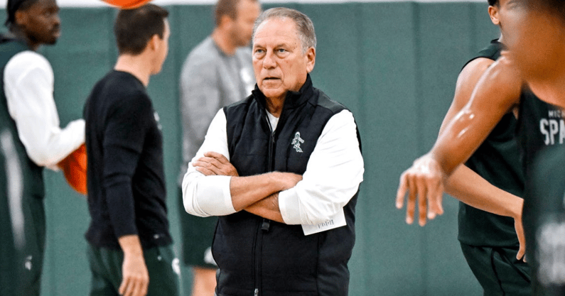 Michigan State's coach Tom Izzo watches during the first day of basketball practice on Monday, Sept. 22, 2025, at the Breslin Center in East Lansing. - Nick King, USA TODAY Sports