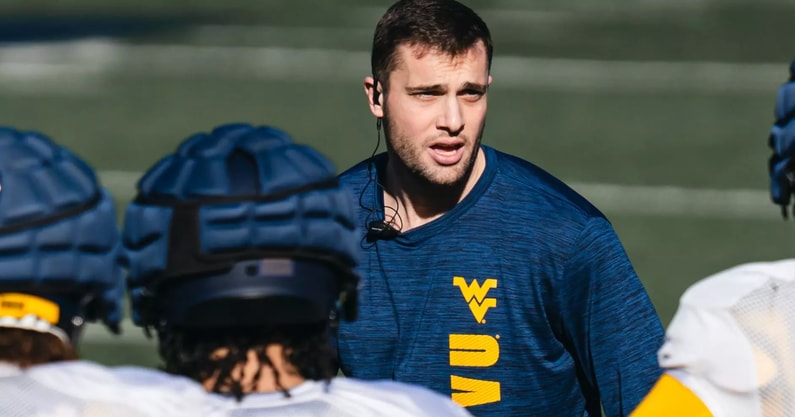 West Virginia wide receivers coach Ryan Garrett at practice