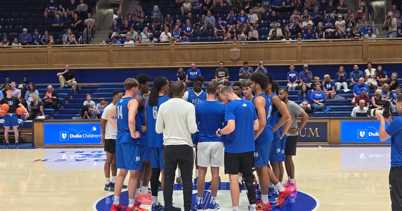Duke basketball team practice huddle