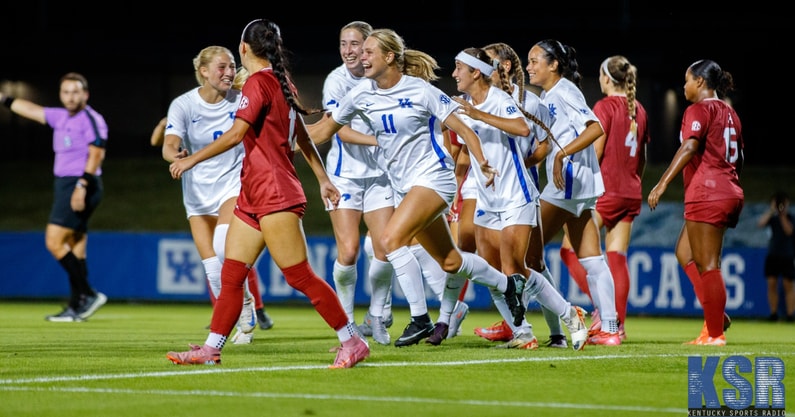 Kentucky defender Katherine Truitt celebrates a goal vs. Alabama, via Crawford Ifland, KSR