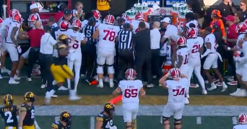 Fight breaks out on Indiana bench after Iowa DB Xavier Nwankpa's questionable hit on Fernando Mendoza