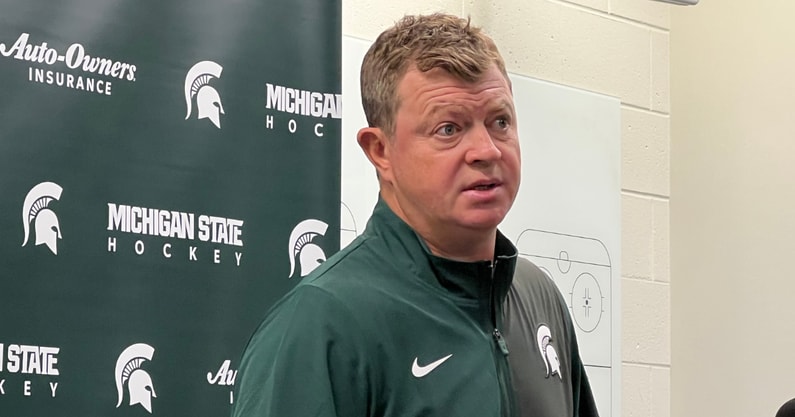 Michigan State hockey coach Adam Nightingale (photo by Jim Comparoni for SpartanMag.com).