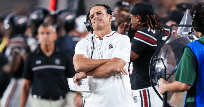 South Caorlina head coach Shane Beamer during a game against Kentucky, via Jeff Blake-Imagn Images