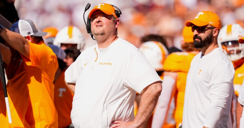 Brianna Paciorka/News Sentinel / USA TODAY NETWORK via Imagn Images | Tennessee coach Josh Heupel during a college football game between Tennessee and Mississippi State at Davis Wade Stadium in Starkville, Miss., on Sept. 27, 2025.