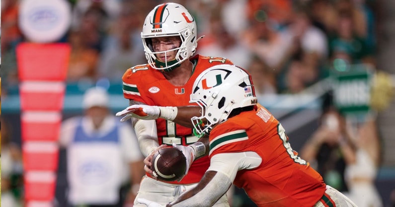 Carson Beck and the 'Canes travel to Tallahassee. (Photo by Nathan Ray Seebeck-Imagn Images)