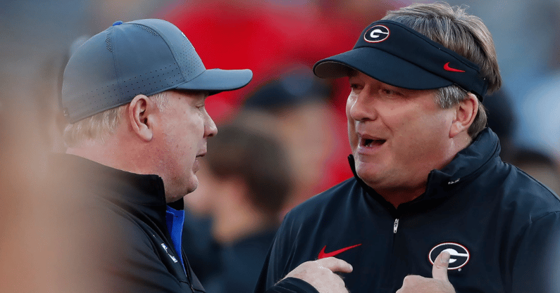 Georgia head coach Kirby Smart with Kentucky's Mark Stoops, via Joshua L. Jones : USA TODAY NETWORK