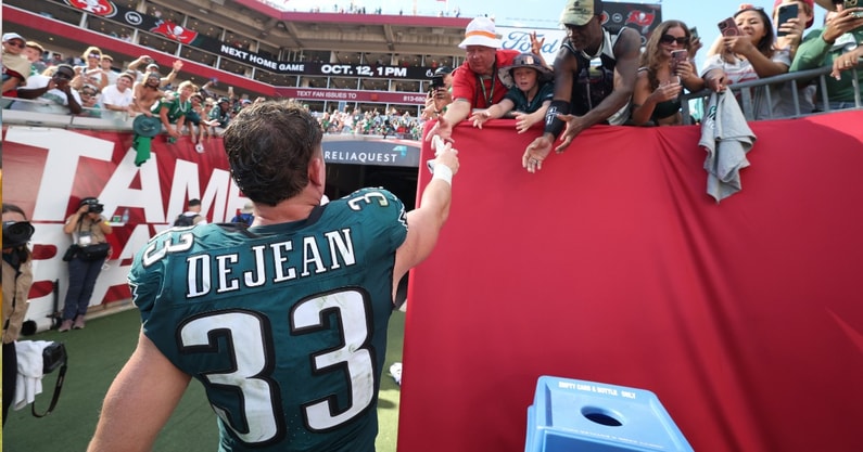 Cooper DeJean helped the Eagles to win over Tampa Bay. (Photo by Nathan Ray Seebeck-Imagn Images)