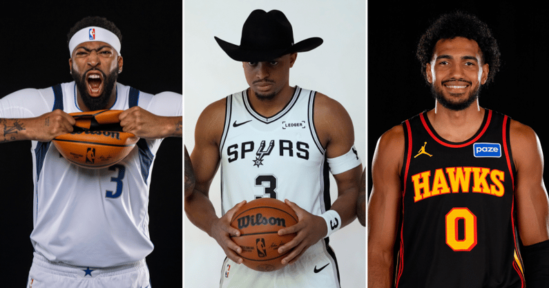 2025 Media Day photos of Anthony Davis (left), Keldon Johnson (middle), and Jacob Toppin via Imagn Images