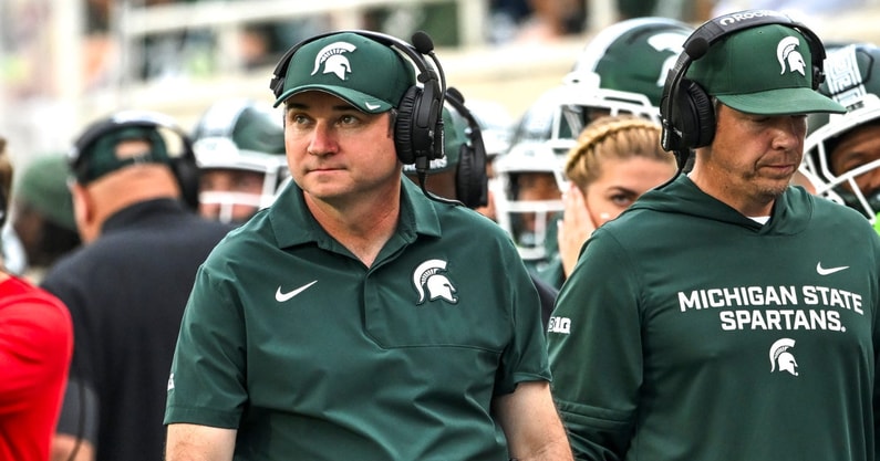 Michigan State's head coach Jonathan Smith look son against Youngstown State during the fourth quarter on Saturday, Sept. 13, 2025, at Spartan Stadium in East Lansing. - Nick King, USA TODAY Sports