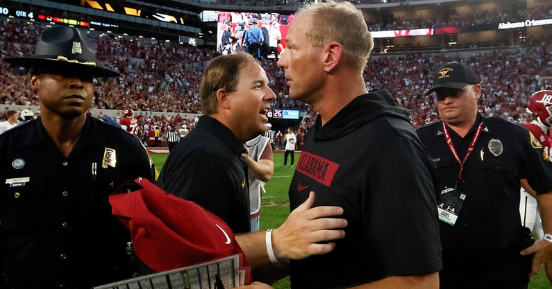 Missouri HC Eli Drinkwitz and Alabama HC Kalen DeBoer