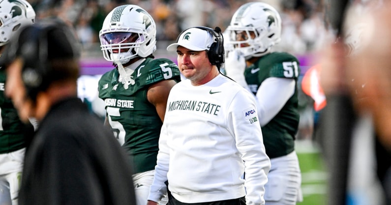 Michigan State's head coach Jonathan Smith look on against Western Michigan during the second quarter on Friday, Aug. 29, 2025, in East Lansing. - Nick King, USA TODAY Sports
