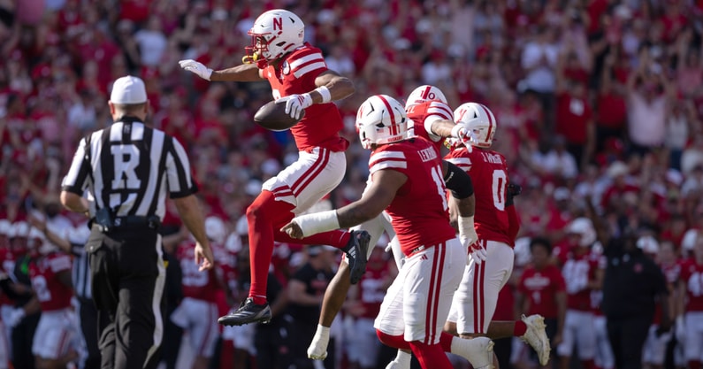Nebraska football defensive back DeShon Singleton celebrates vs. Michigan State