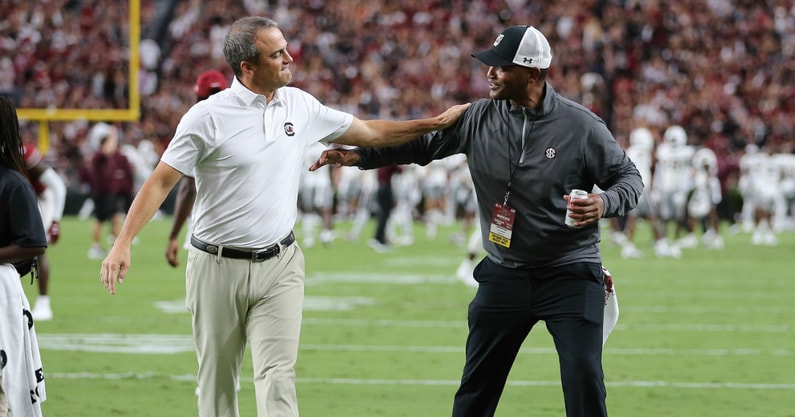 South Carolina football coach Shane Beamer and South Carolina basketball coach Lamont Paris. Photo by: CJ Driggers | GamecockCentral