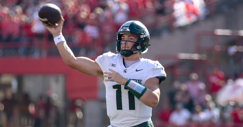 Michigan State Spartans quarterback Alessio Milivojevic (11) throws the ball during the first half of the game against Nebraska at Memorial Stadium. - Kylie Graham, USA TODAY Sports