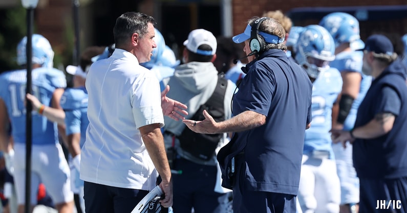 UNC coach Bill Belichick and Mike Priefer during the loss to Clemson.