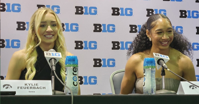 Kylie Feuerbach and Hannah Stuelke spoke to the media at Big Ten Media Day in Chicago. (Photo by Tom Kakert)