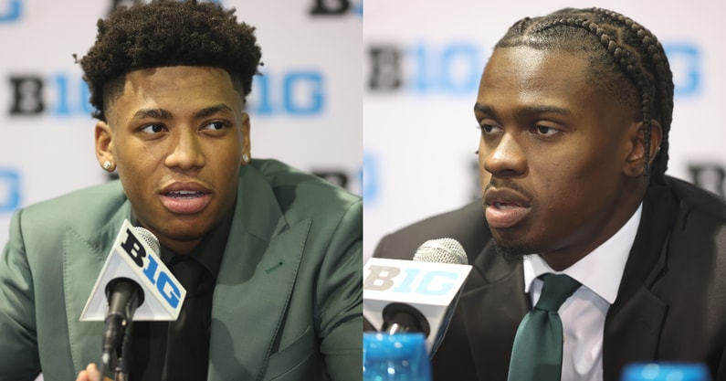 Michigan State's Jeremy Fears (left) and Coen Carr (right) at 2025 Big Ten Media Days. - Talia Sprague, USA TODAY Sports