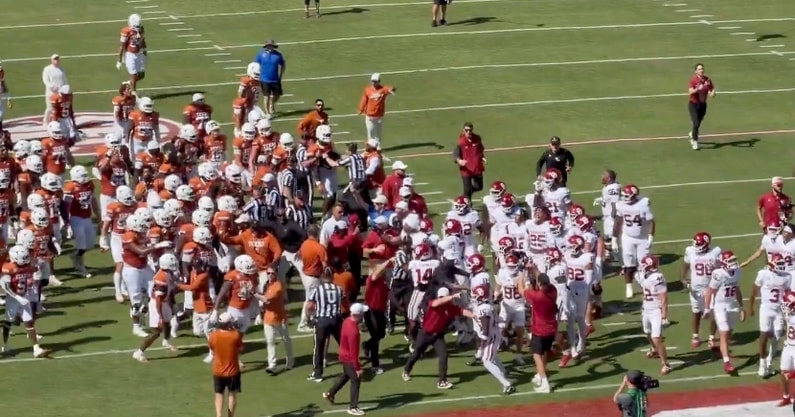 Red River Rivalry: Oklahoma, Texas players get into heated exchange ahead of kickoff