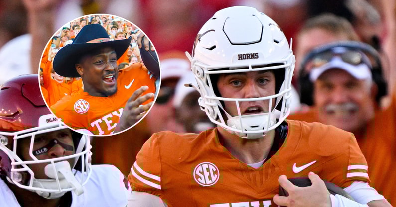 Arch-Manning-reacts-to-upset-of-Oklahoma-gives-Tre-Wisner-game-ball