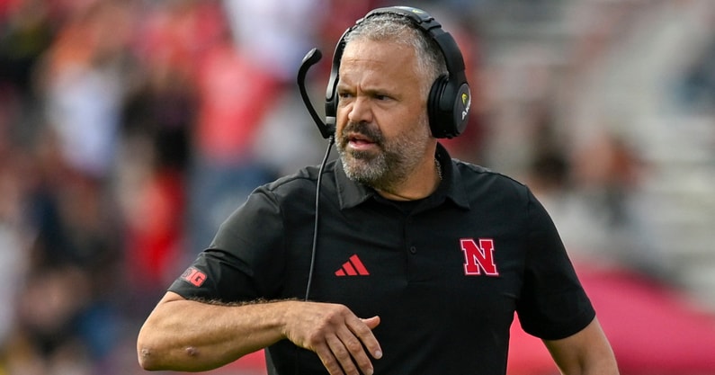 Nebraska football coach Matt Rhule during the Huskers' 34-31 win over Maryland