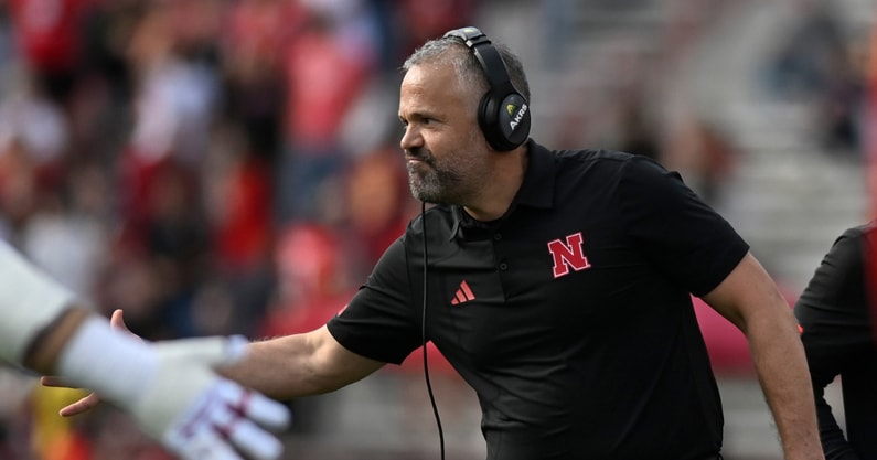 Nebraska football coach Matt Rhule during the Huskers' 34-31 win over Maryland