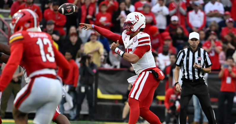 Nebraska football QB Dylan Raiola during the Huskers' 34-31 win over Maryland